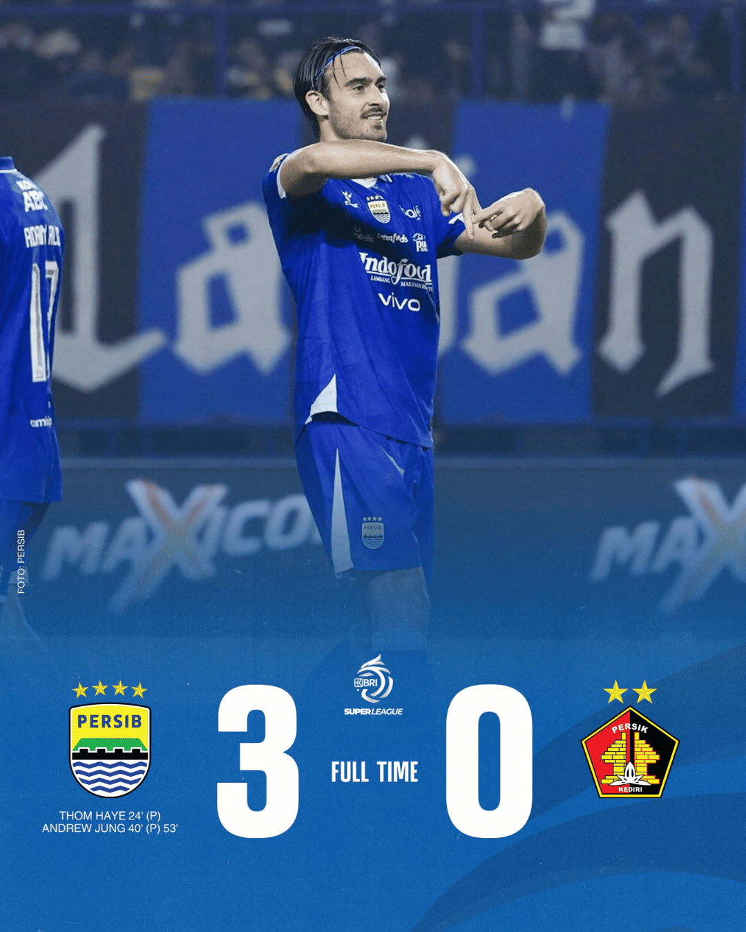 Skor Akhir Persib vs Persik: Kemenangan Telak 3-0 di GBLA