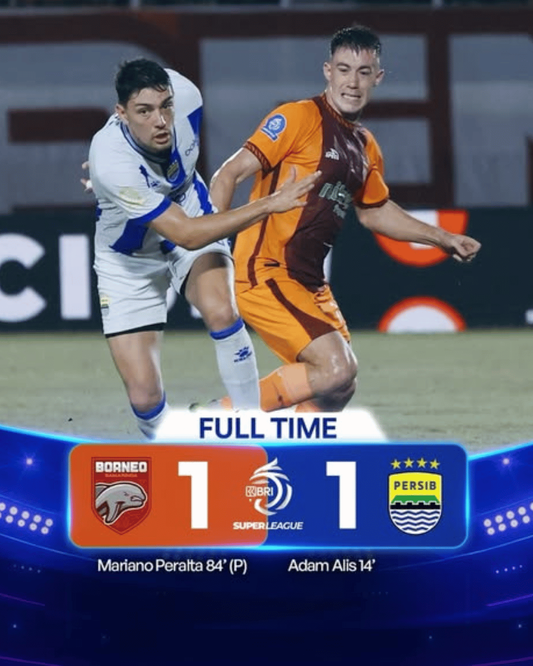 Skor Akhir Borneo FC vs Persib Bandung 1-1: Penalti Peralta Selamatkan Pesut Etam