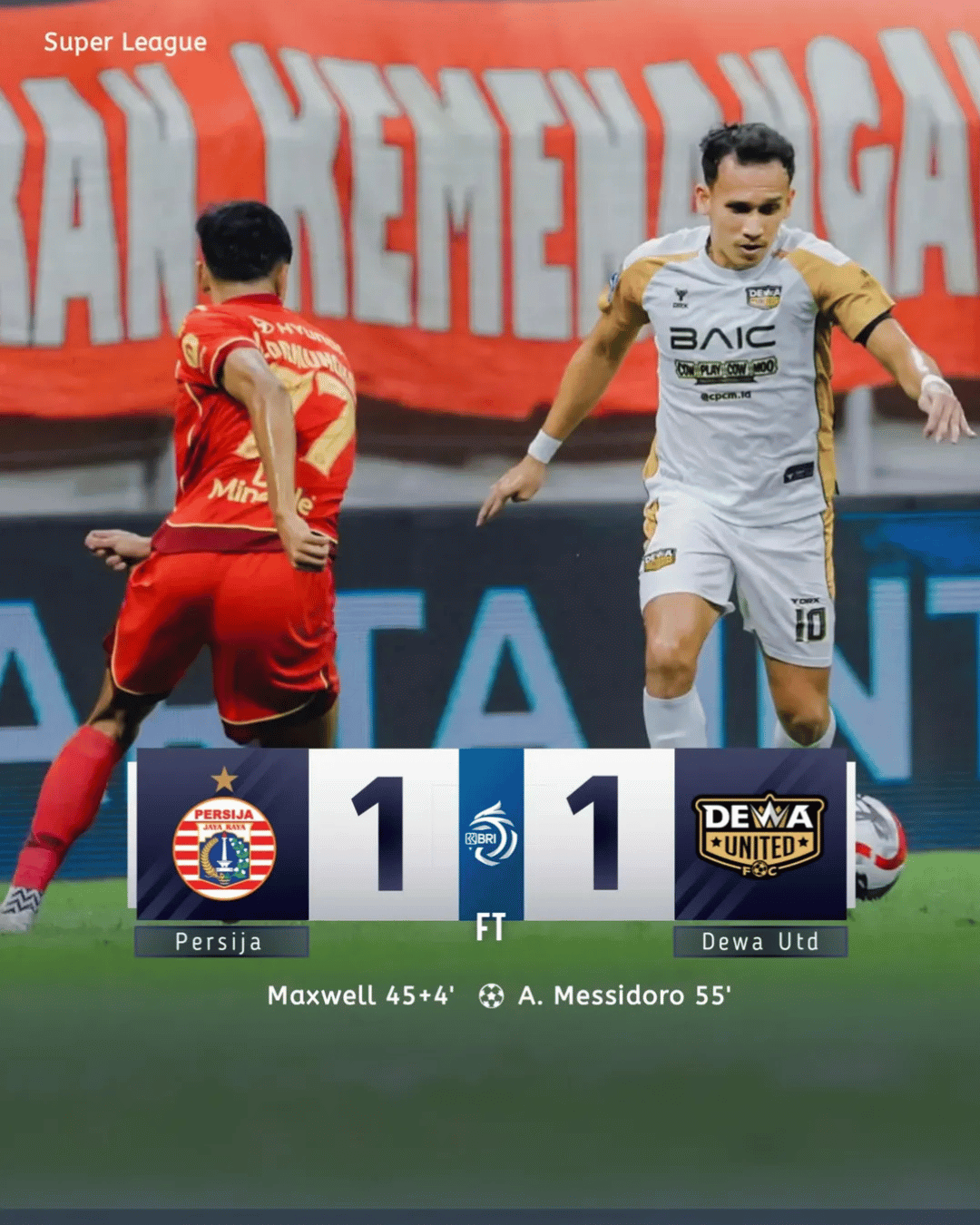 Skor Akhir Persija vs Dewa United 1-1: Penalti Maxwell Gagal, Macan Kemayoran Imbang di JIS